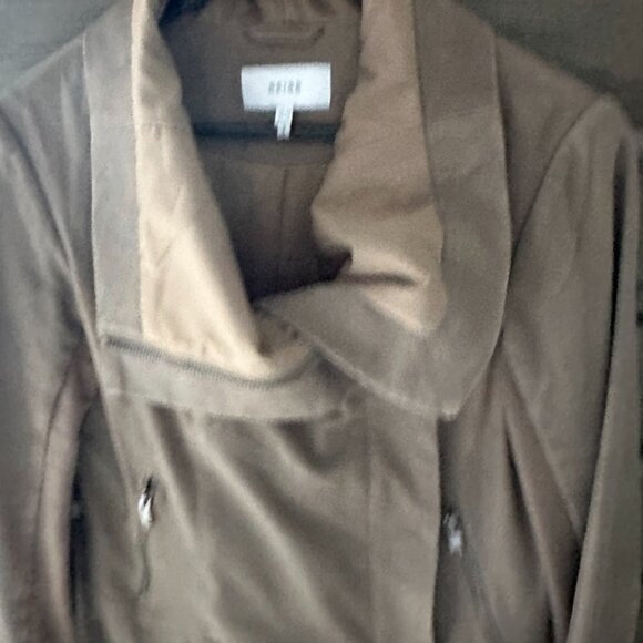 NWT REISS Rae Rib Sleeve Leather Jacket In Stone - Picture 10 of 12